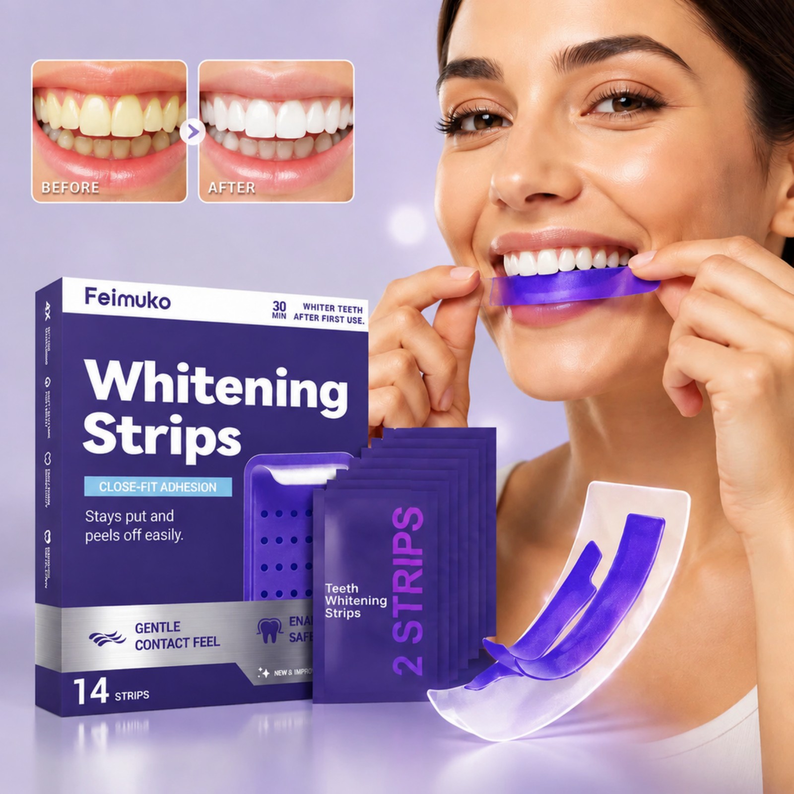 Teeth Whitening Kit At Home - 7 szt. wysokiej jakości fioletowych pasków