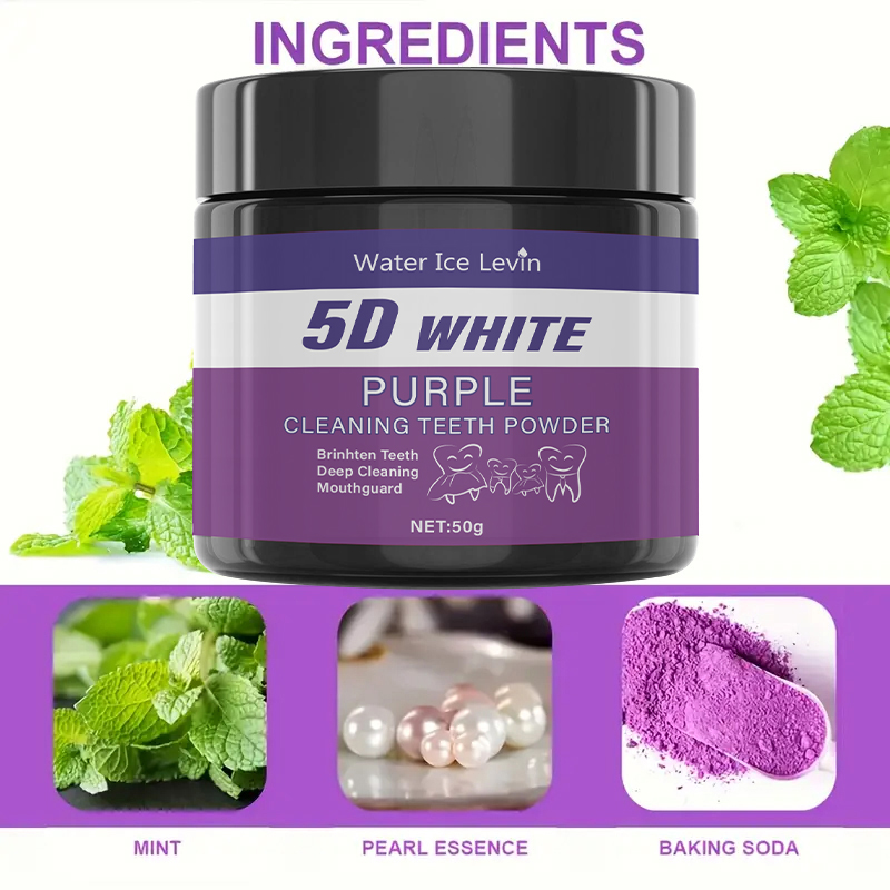 Teeth Whitening Baking Soda - 5D Biało-Fioletowy Proszek do Czyszczenia Zębów.