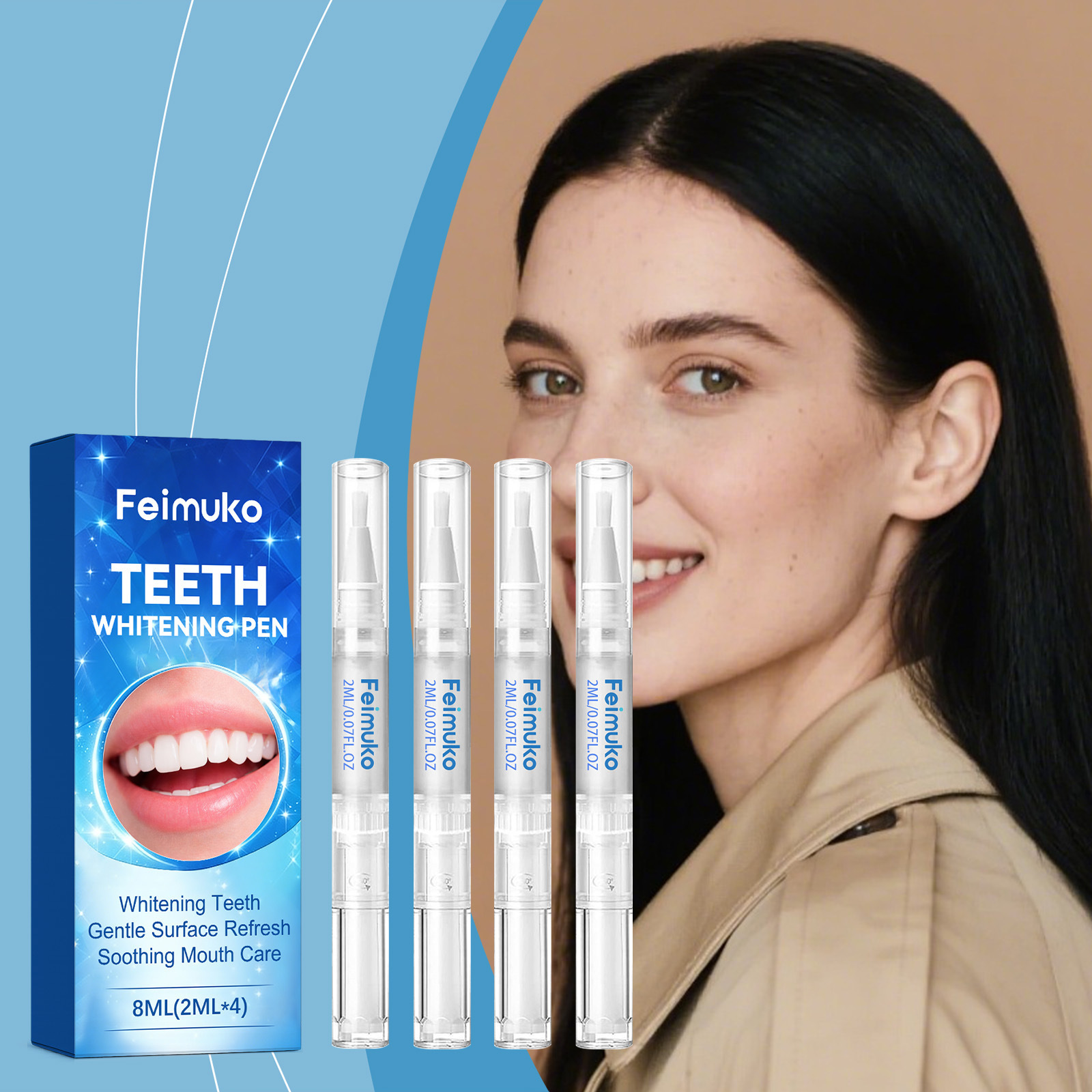 Teeth Whitening Kit At Home - Zestaw do wybielania zębów Feimuko, delikatne